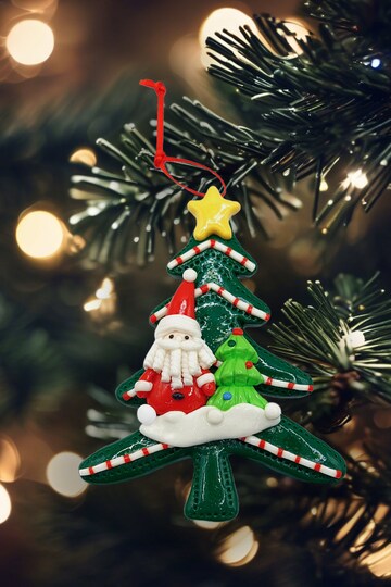 Wizardi; Christmas Ornament - Glossy Gingerbread Tree with Santa. Wizardi Festive Decoration F07-N2-12-AA453B; Category:Hanging Figurines; Image:1